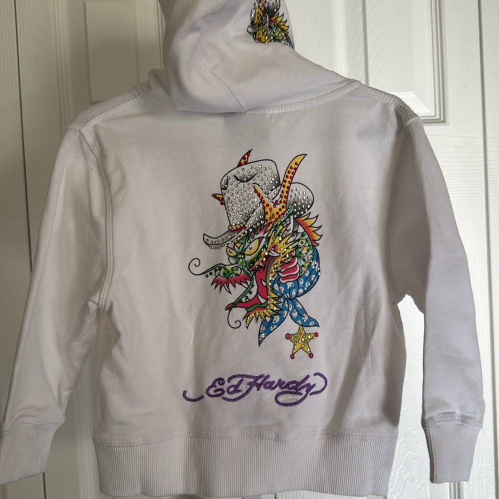 NWT 2T WHITE ED HARDY HOODIE SWEATSHIRT WITH BLING - Picture 3 of 7